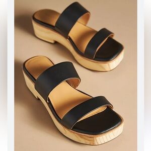 Like New! Anthropologie Nisolo Double leather strap wood bottom sandals size 7